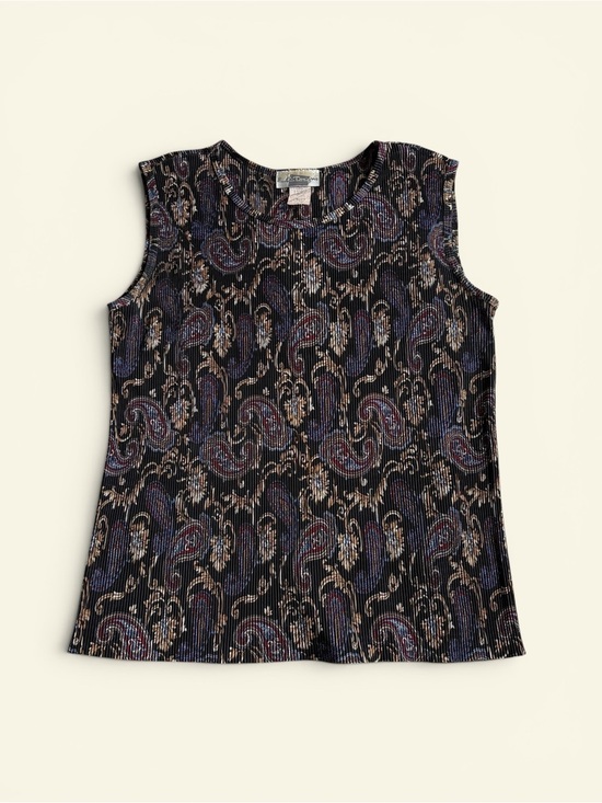 E.R. Designs Tops - Vintage E.R. Designs Paisley Plisse Pleated Tank Top Women's Medium Y2K Black